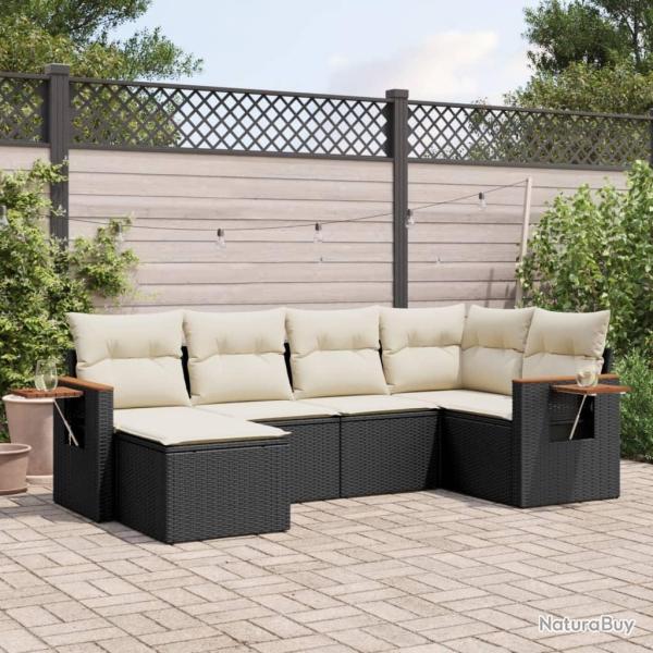 Salon de jardin 6 pcs avec coussins noir r�sine tress�e