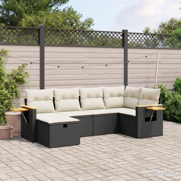 Salon de jardin 6 pcs avec coussins noir r�sine tress�e