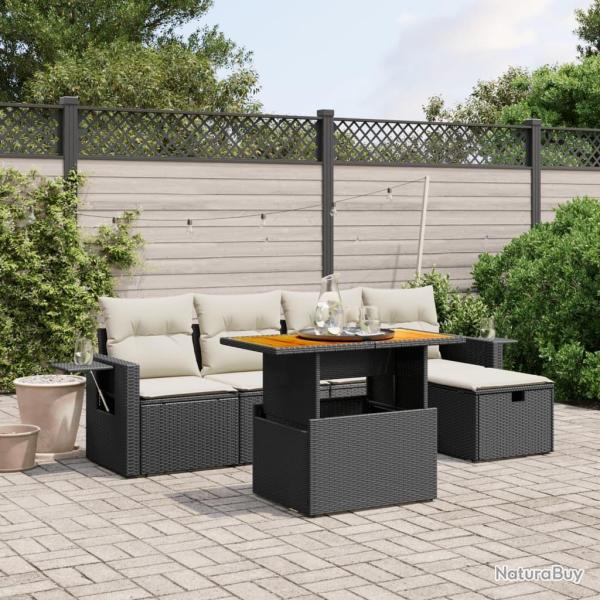 Salon de jardin 6 pcs avec coussins noir r�sine tress�e