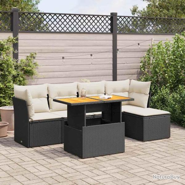 Salon de jardin 6 pcs avec coussins noir r�sine tress�e