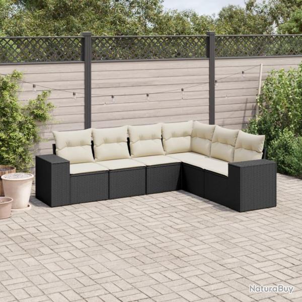 Salon de jardin 6 pcs avec coussins noir r�sine tress�e