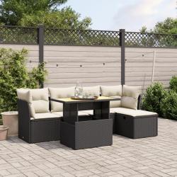 Salon de jardin 6 pcs avec coussins noir r&eacute;sine tress&eacute;e