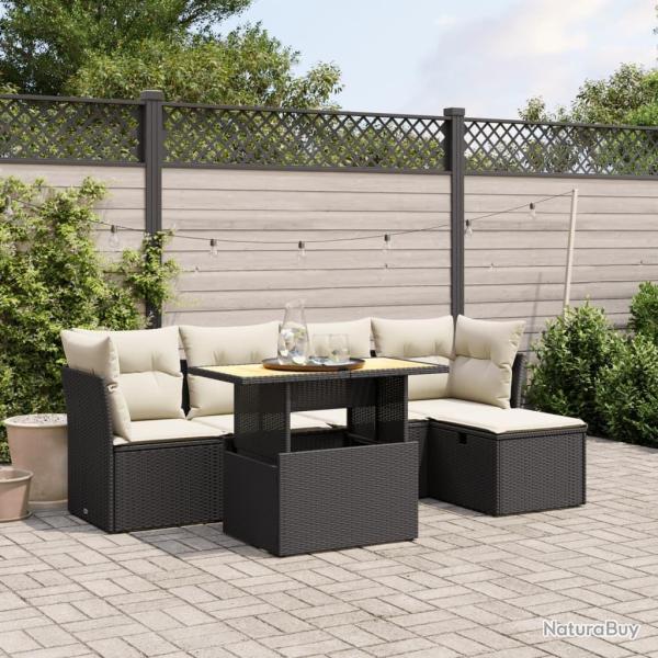 Salon de jardin 6 pcs avec coussins noir r�sine tress�e