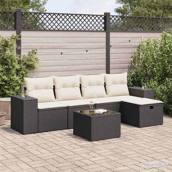 Salon de jardin 6 pcs avec coussins noir r�sine tress�e
