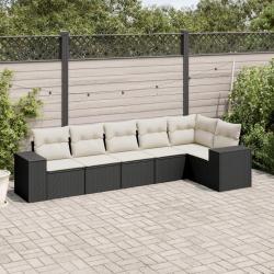 Salon de jardin 6 pcs avec coussins noir r&eacute;sine tress&eacute;e