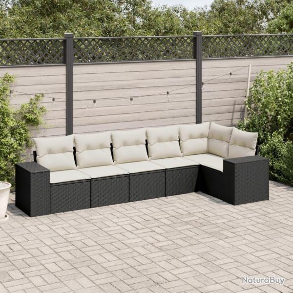 Salon de jardin 6 pcs avec coussins noir r�sine tress�e