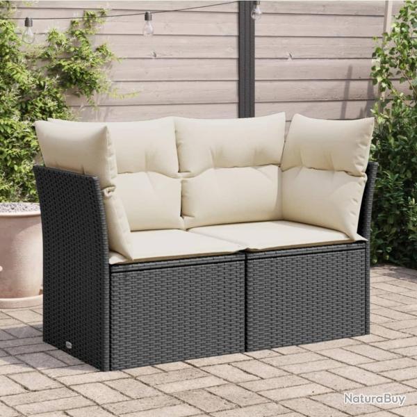 Canap� de jardin avec coussins 2 places noir r�sine tress�e