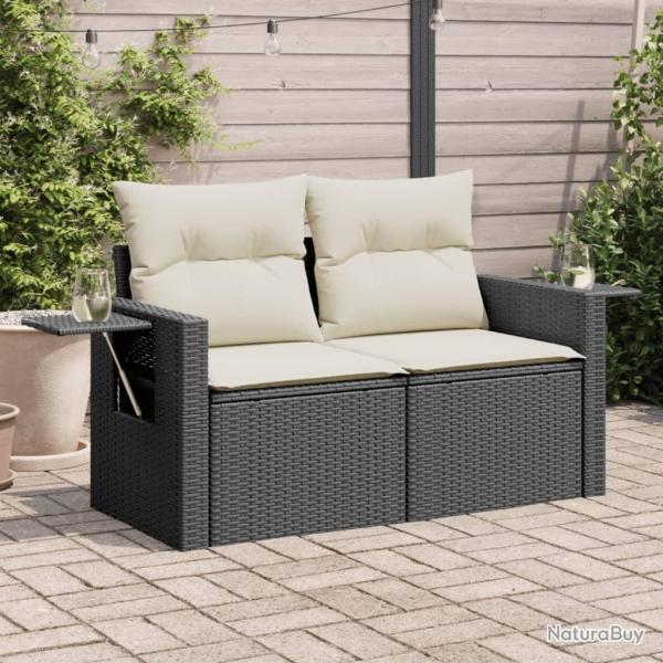 Canap� de jardin avec coussins 2 places noir r�sine tress�e