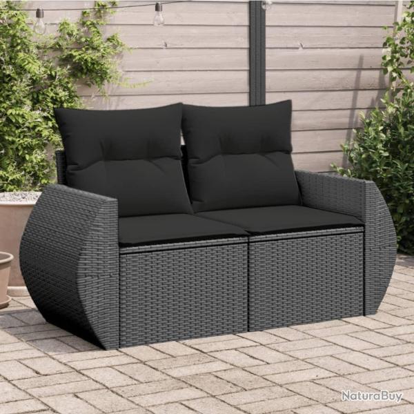 Canap� de jardin avec coussins 2 places noir r�sine tress�e