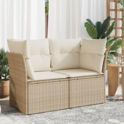 Canap&eacute; de jardin avec coussins 2 places beige r&eacute;sine tress&eacute;e