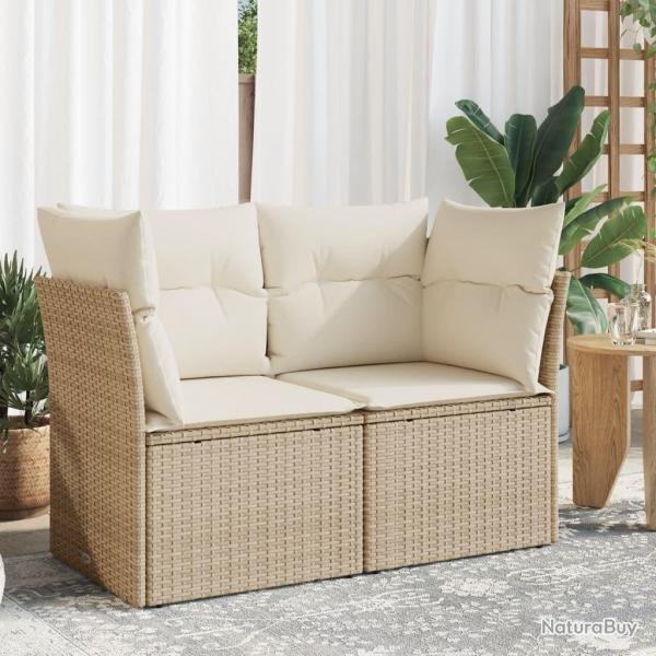Canap� de jardin avec coussins 2 places beige r�sine tress�e