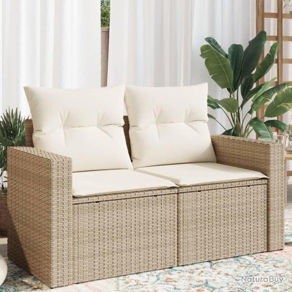Canap� de jardin avec coussins 2 places beige r�sine tress�e