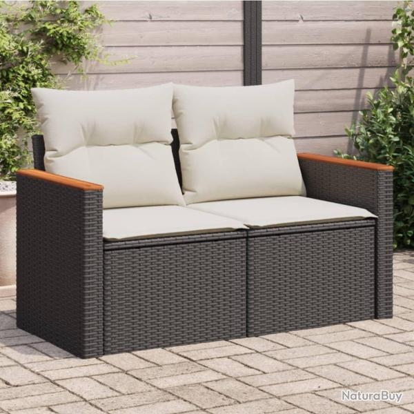 Canap� de jardin avec coussins 2 places noir r�sine tress�e