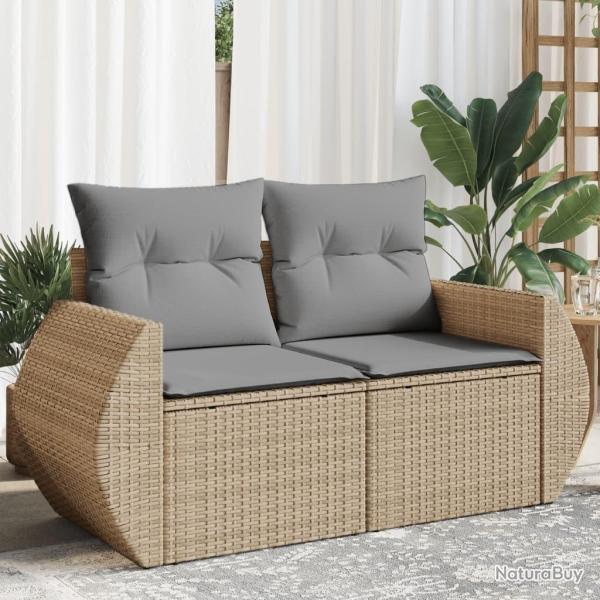 Canap� de jardin avec coussins 2 places beige r�sine tress�e
