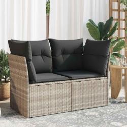 Canap&eacute; de jardin 2 places et coussins gris clair r&eacute;sine tress&eacute;e