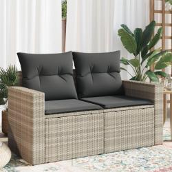 Canap&eacute; de jardin 2 places et coussins gris clair r&eacute;sine tress&eacute;e