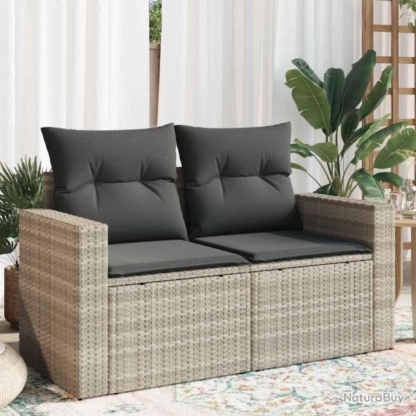 Canap� de jardin 2 places et coussins gris clair r�sine tress�e