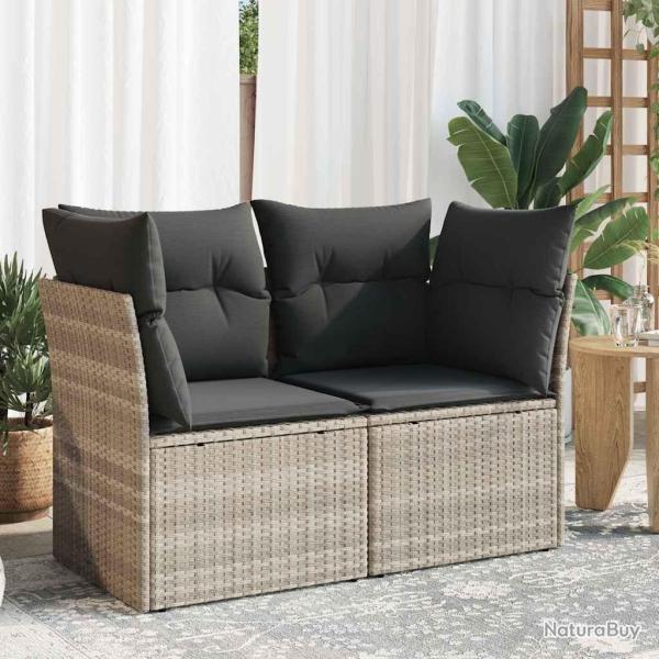 Canap� de jardin 2 places et coussins gris clair r�sine tress�e