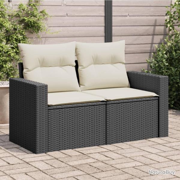 Canap� de jardin avec coussins 2 places noir r�sine tress�e