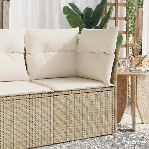 Canap� d'angle de jardin avec coussins beige r�sine tress�e