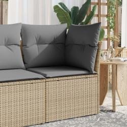 Canap&eacute; d'angle de jardin avec coussins beige r&eacute;sine tress&eacute;e