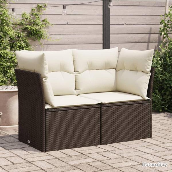 Canap� de jardin avec coussins 2 places marron r�sine tress�e