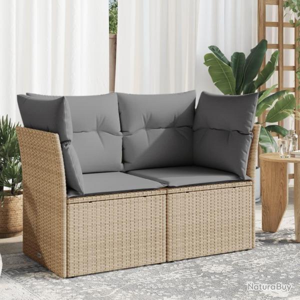 Canap� de jardin avec coussins 2 places beige r�sine tress�e