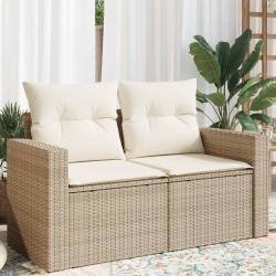 Canap&eacute; de jardin avec coussins 2 places beige r&eacute;sine tress&eacute;e