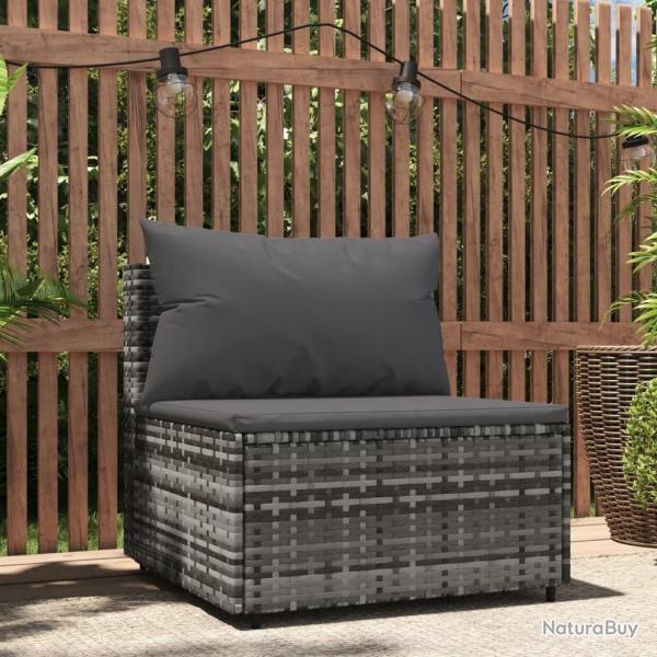 Canap� central de jardin avec coussins gris r�sine tress�e