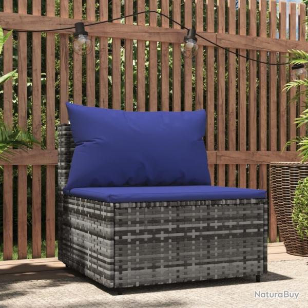 Canap� central de jardin avec coussins gris r�sine tress�e