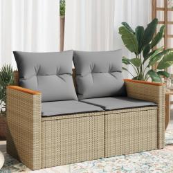 Canap&eacute; de jardin avec coussins 2 places beige r&eacute;sine tress&eacute;e