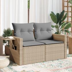 Canap&eacute; de jardin avec coussins 2 places beige r&eacute;sine tress&eacute;e