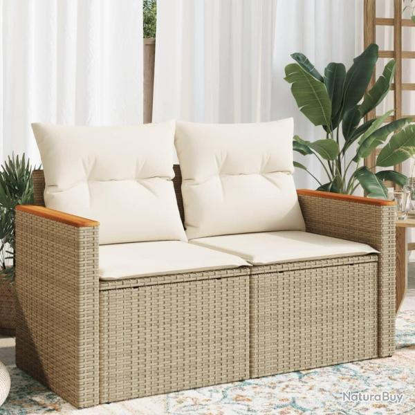 Canap� de jardin avec coussins 2 places beige r�sine tress�e