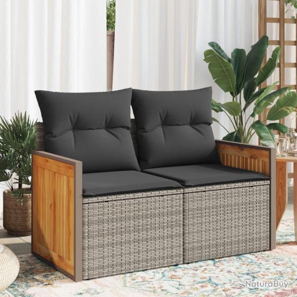 Canap� de jardin 2 places avec coussins gris r�sine tress�e