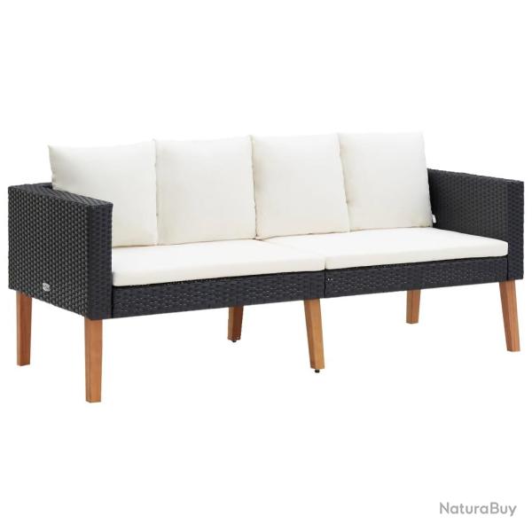 Canap� de jardin � 2 places avec coussins R�sine tress�e Noir