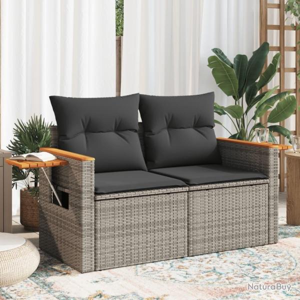 Canap� de jardin 2 places avec coussins gris r�sine tress�e
