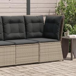 Canap&eacute; d'angle de jardin avec coussins gris r&eacute;sine tress&eacute;e