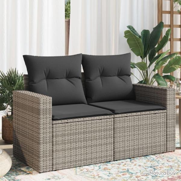 Canap� de jardin 2 places avec coussins gris r�sine tress�e