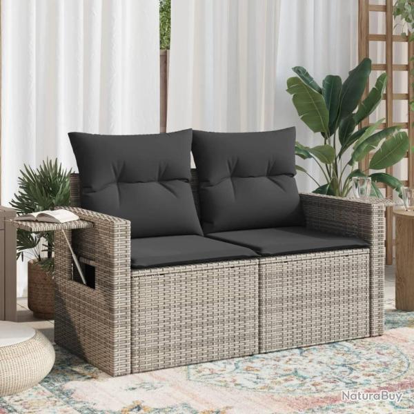 Canap� de jardin 2 places avec coussins gris r�sine tress�e