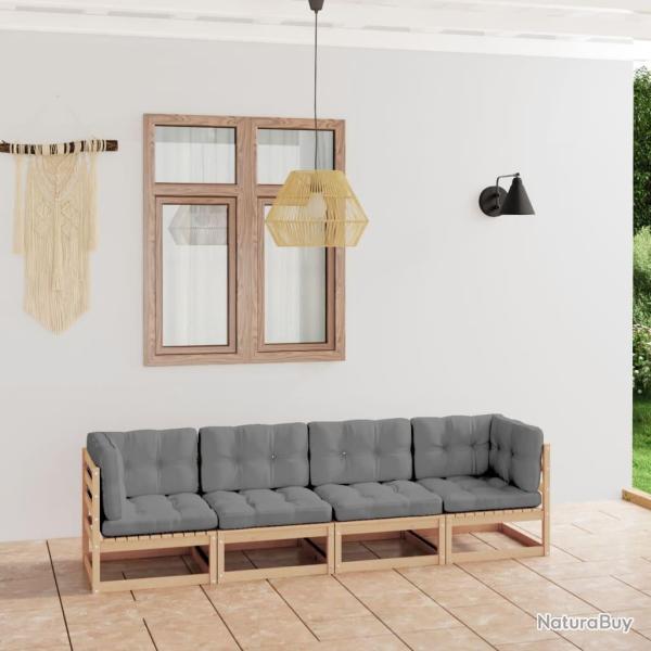 Canap� 4 places de jardin avec coussins Bois de pin massif