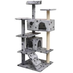 Arbre &agrave; chat et griffoir Sisal 125 cm Empreintes de pattes Gris