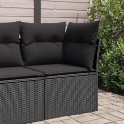 Canap&eacute; d'angle de jardin avec coussins en polyrotin noir