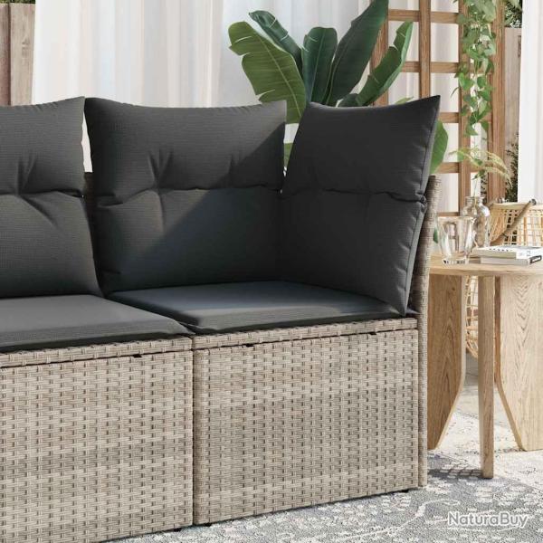 Canap� d'angle de jardin et coussins gris clair r�sine tress�e