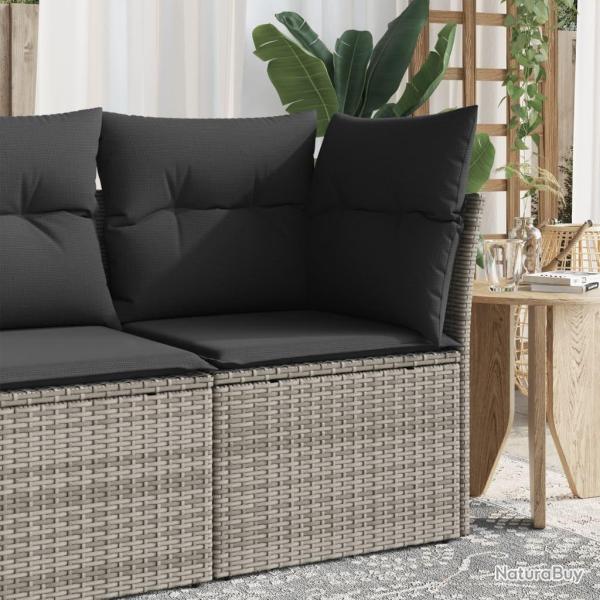 Canap� d'angle de jardin avec coussins gris r�sine tress�e