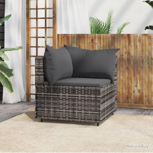 Canap� d'angle de jardin avec coussins gris r�sine tress�e