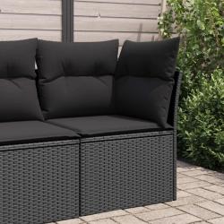 Canap&eacute; d'angle de jardin avec coussins en polyrotin noir