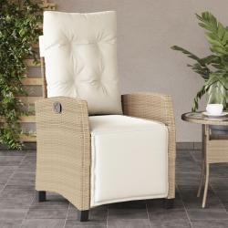 Chaise inclinable de jardin et repose-pied beige r&eacute;sine tress&eacute;e