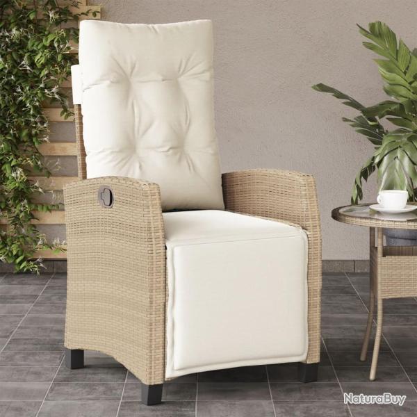 Chaise inclinable de jardin et repose-pied beige r�sine tress�e
