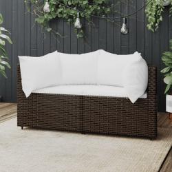 Canap&eacute;s d'angle de jardin et coussins2pcs marron r&eacute;sine tress&eacute;e