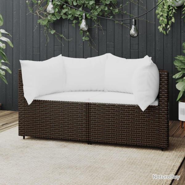 Canap�s d'angle de jardin et coussins2pcs marron r�sine tress�e